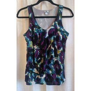 Worthington Women's Multicolor/Floral Sleeveless Ruffle Tank Size‎ Small